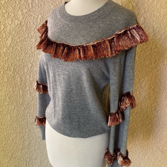 J.Crew Cashmere Sweater Lamé‎ Fringe Heather Gray XS - Picture 10 of 16
